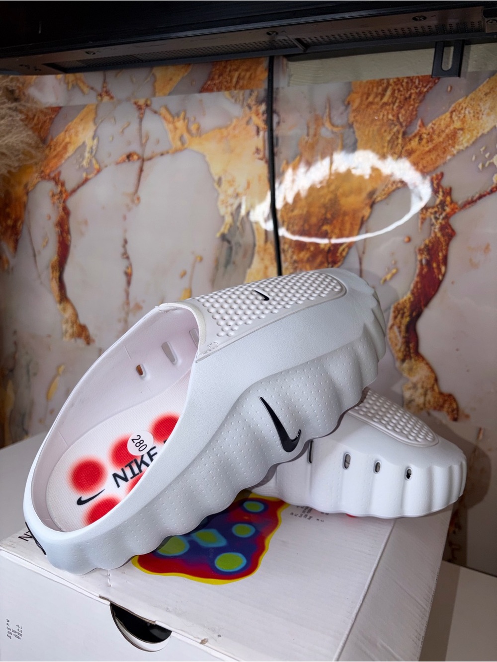 Nike White Kids' Slide Sandals with Red Insole Dots